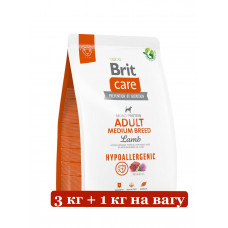 Brit Care Dog Hypoallergenic Adult Medium 3 кг + 1 кг для собак середніх порід ( ягня)1