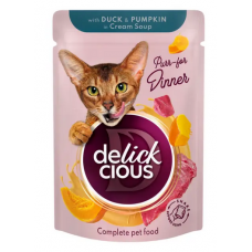 Delickcious паучі для котів 85г*12шт (смужки з качкою та гарбузом в крем-супі)1