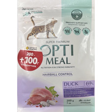 Optimeal Cat Adult Duck Hairball Control (200+100), 0,3 кг - корм для котів з качкою1