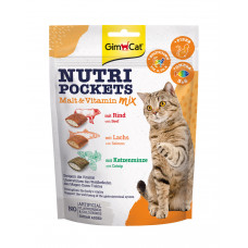 GimCat Nutri Pockets Мультивітамін мікс 150г - хрусткі подушечки (котяча м'ята, яловичина з солодом і лосось)1