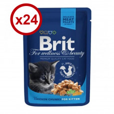 Brit Premium Cat Chicken Chunks for Kitten pouch 100г * 24шт для кошенят1