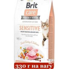 Brit Care Cat GF Sensitive 330г корм для вибагливих кішок (індичка і лосось)1
