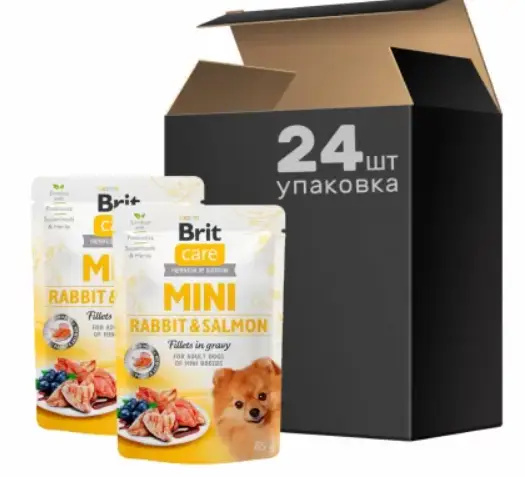 Brit Care Mini 85г*24шт паучі для собак дрібних порід (лосось і кролик)1