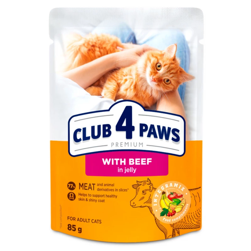 Клуб 4 лапи 85 г * 24шт - паучі для котів яловичина в желе...