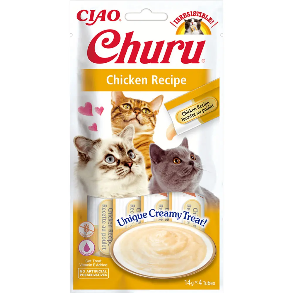 Inaba Churu ласощі для котів вершковий мус у стиках 4шт (курка)1