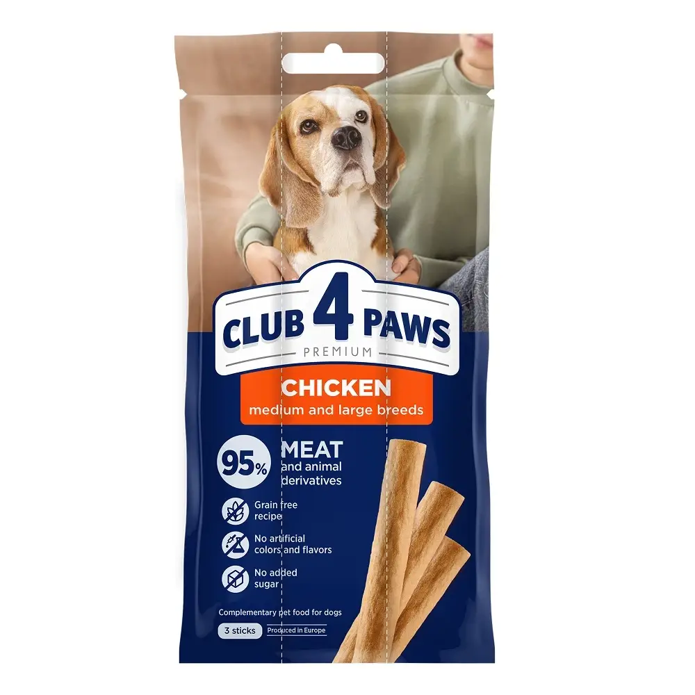 Клуб 4 Лапи м'ясні палички з куркою для собак середніх та вел...
