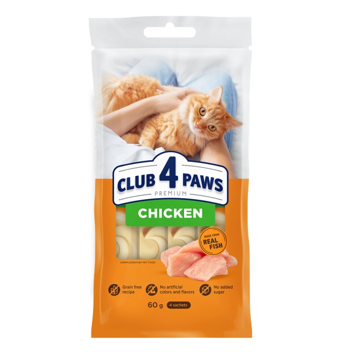 Клуб 4 лапи кремові ласощі з куркою для котів 4шт*15г...