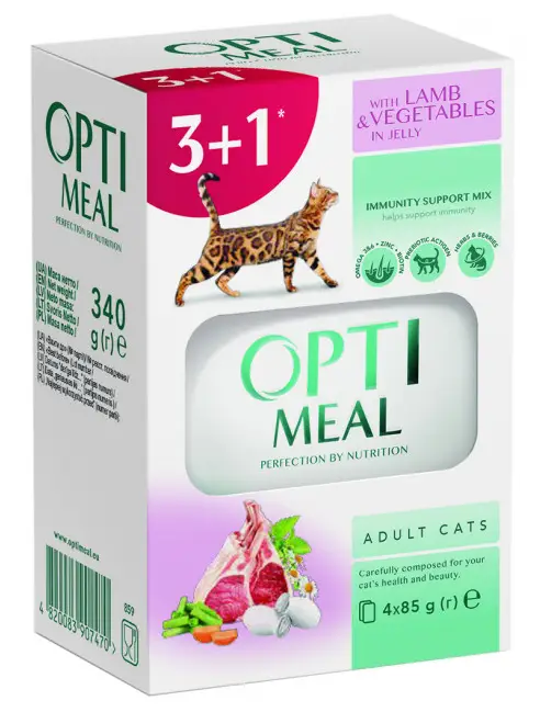 Optimeal паучі для кішок 85 г*4 шт (ягня в желе)...