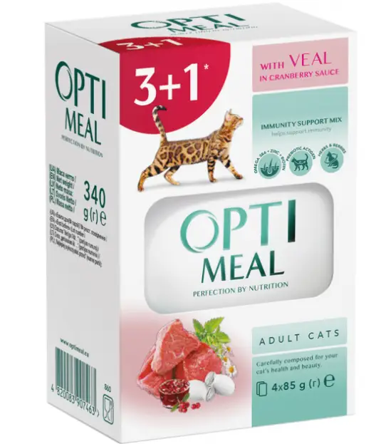 Optimeal паучі для кішок 85 г*4 шт. (телятина в журавлинному ...