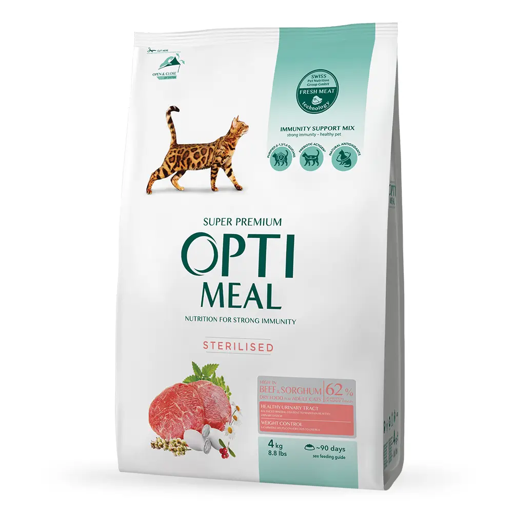 Optimeal Cat Adult Sterilised Bef & Sorghum 400г корм для стерилізованих кішок (яловичина)1