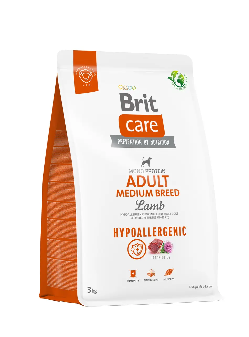 Brit Care Dog Hypoallergenic Adult Medium 3 кг для собак середніх порід ( ягня)1