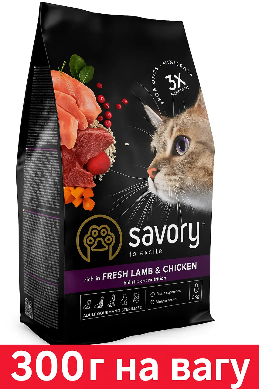 Savory Adult Cat Steril Fresh 250г ( з куркою 32 % і ягня 15%)1
