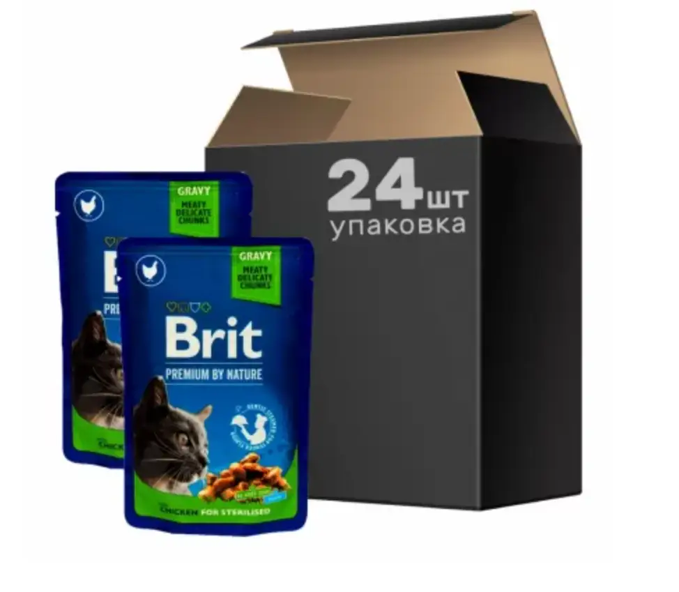 Brit Premium Cat pouch 100г *24шт для стерилізованих кішок (шматочки курки)1