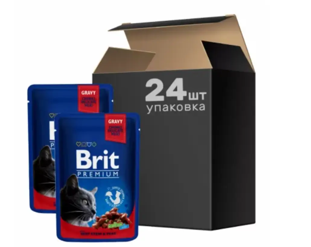 Brit Premium Cat pouch 100 г *24 шт. паучі для котів (тушкована яловичина та горох)1