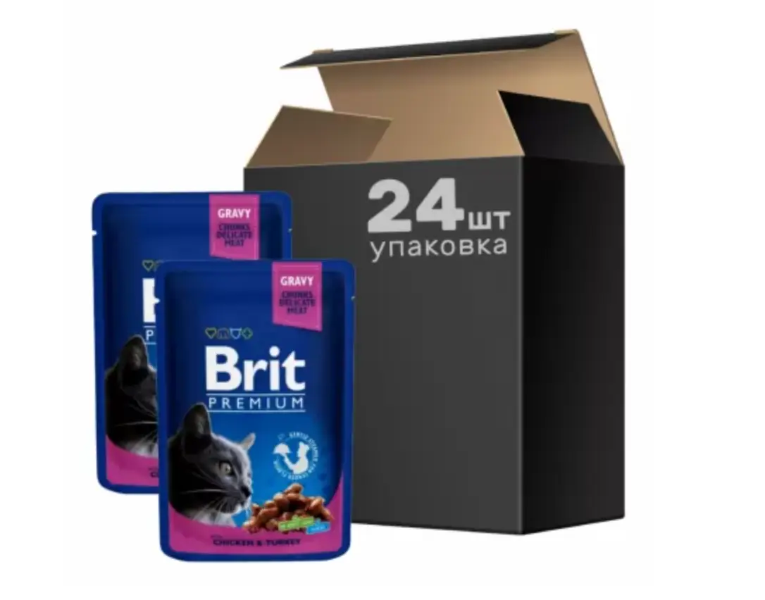 Brit Premium Cat pouch 100 г *24 шт. паучі для кішок (курка й індичка)1