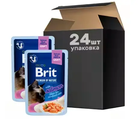Brit Premium 85г*24шт паучі для стерилізованих котів ( лосось в соусі )1