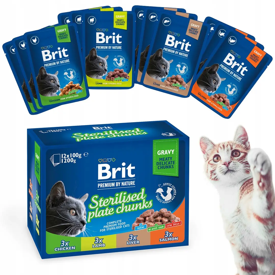Brit Premium Sterilised Cat pouch 100г *12шт паучі для стерилізованих котів (асорті)1
