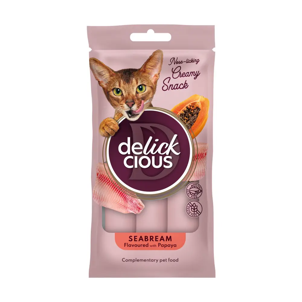 Delickcious кремові ласощі для котів 15г*4шт (дорада з додаванням папаї)1
