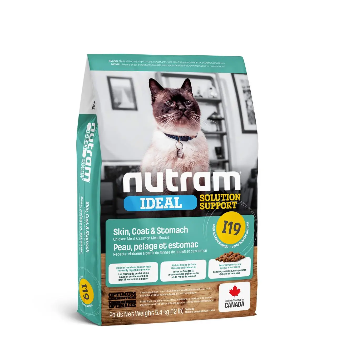 I19 Nutram Ideal Solution Support 20 кг-корм для кішок з проблемами шкіри, вовни і травлення (білий мішок)1