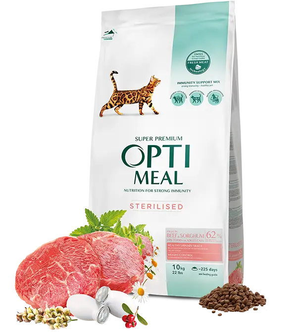 Optimeal Sterilized Adult Cat 10кг- корм для кастрованих / стерилізованих кішок з яловичиною1