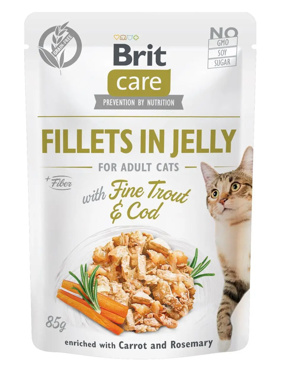 Brit Care Cat pouch 85г * 12шт паучі для кішок (тріска і форель в желе) 1