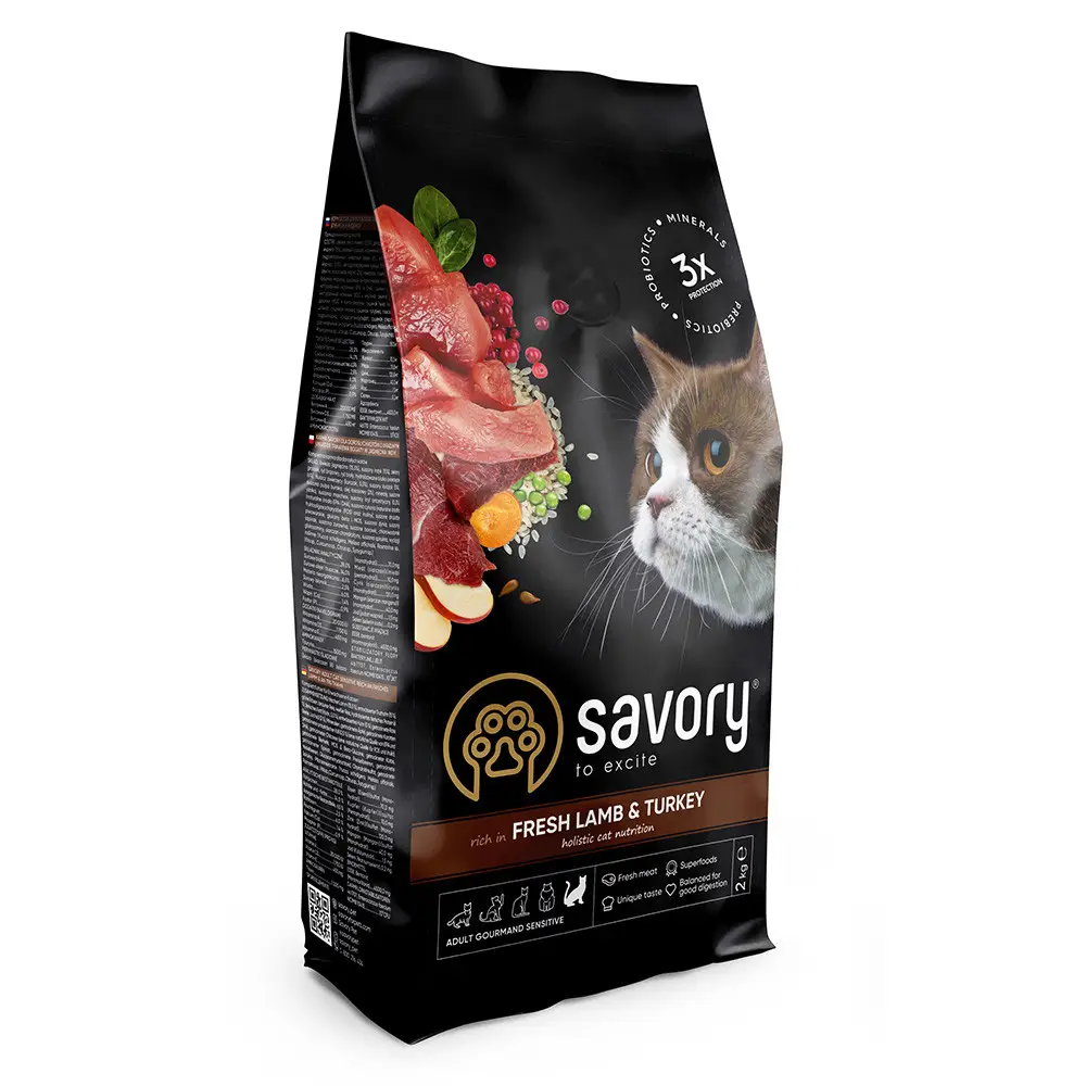 Savory корм холістік для кішок з чутливим травленням 2 кг (ягня і індичка)1
