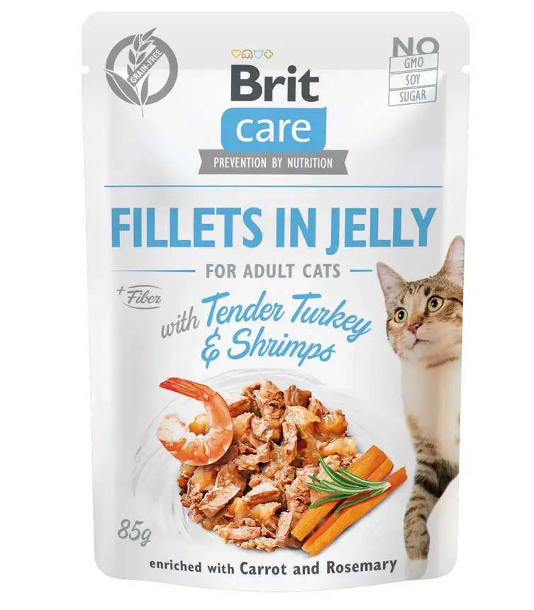 Brit Care паучі для кішок 85г * 12шт (індичка з креветками в желе)1