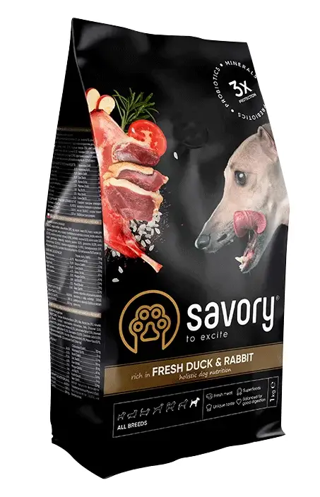 Savory корм холістік для собак всіх порід 3кг (кролик і качка)1