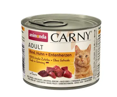 Animonda Carny консерви для кішок 200г (яловичина, курка та качині серця)1