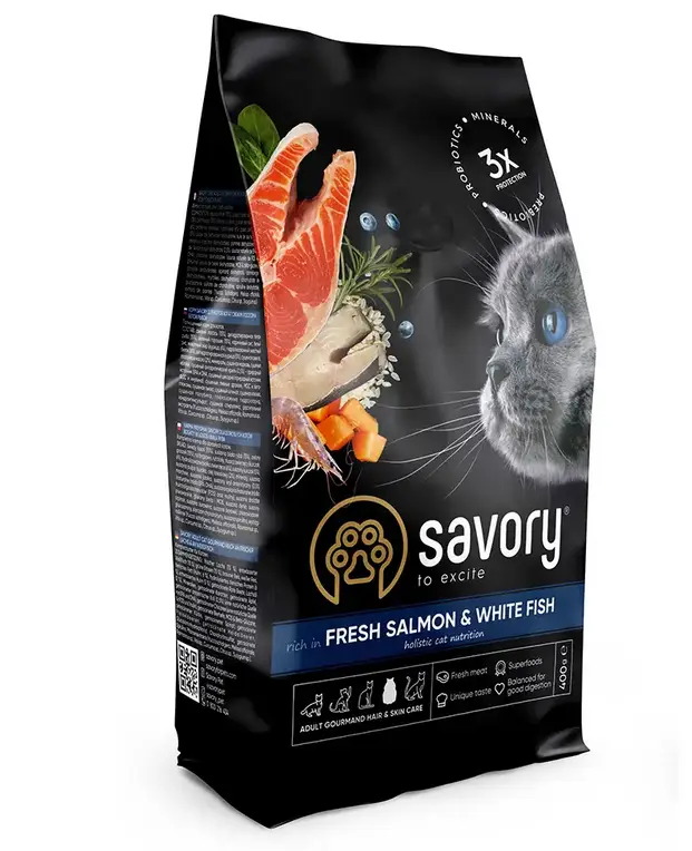 Savory корм холістік для довгошерстих кішок 2кг (лосось)1