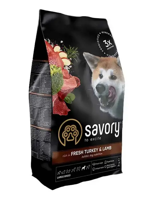 Savory корм холістік для собак великих порід 3 кг (індичка і ягня)1