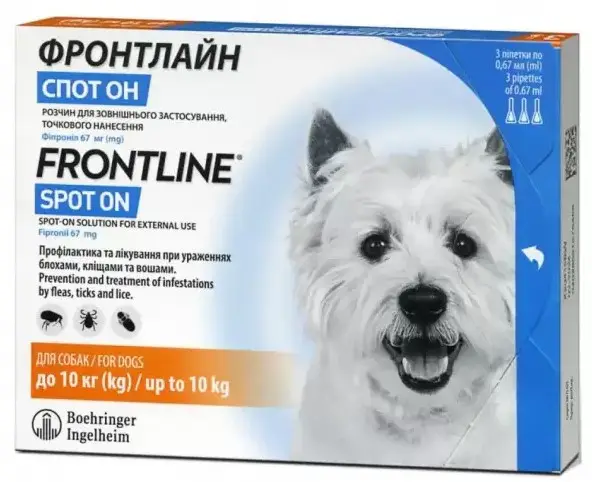 FrontLine (Фронтлайн) Spot On капли от блох и клещей для собак 2-10кг (1пипетка)1