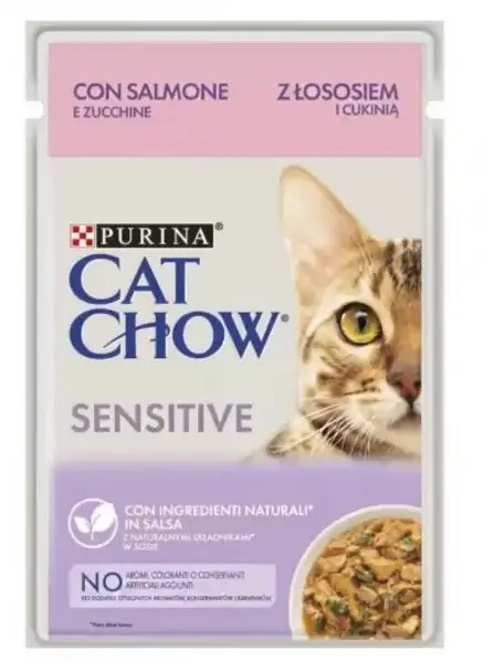 Cat Chow Sensitive паучі 85г *26шт з лососем та цукіні для кішок1