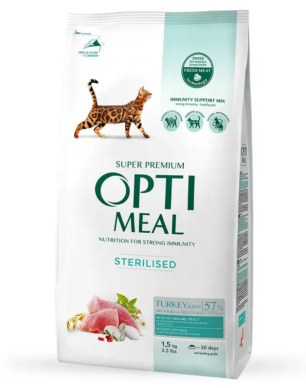 Optimeal Cat Sterilized Turkey корм для стерилізованих кішок 1,5 кг (індичка та овес)1