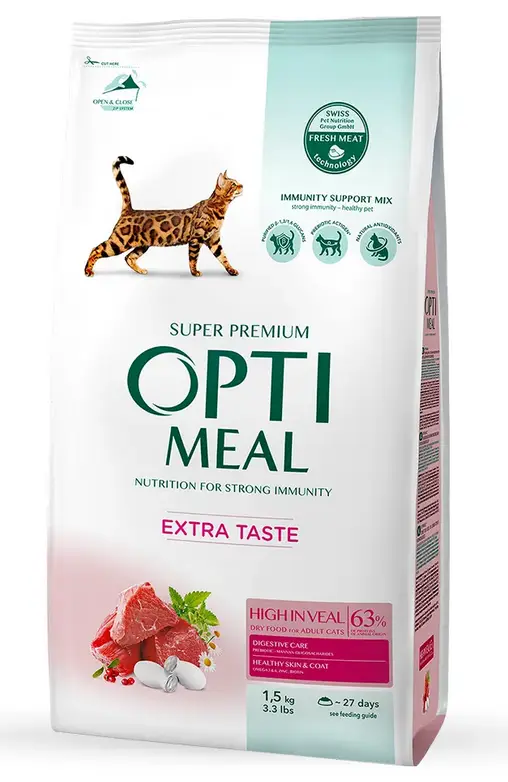 Optimeal Adult Cat High in Veal корм для кішок 1,5 кг (телятина)1
