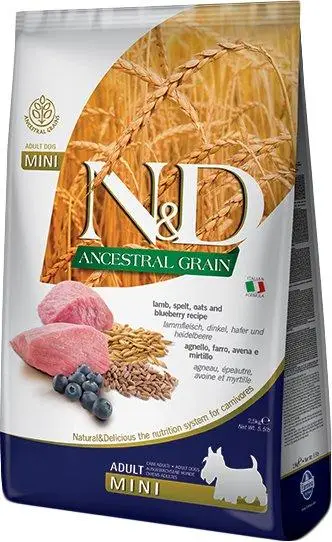 Farmina N&D Ancestral Grain Adult Mini низькозерновий корм для собак дрібних порід 7 кг (ягня з чорницею)1