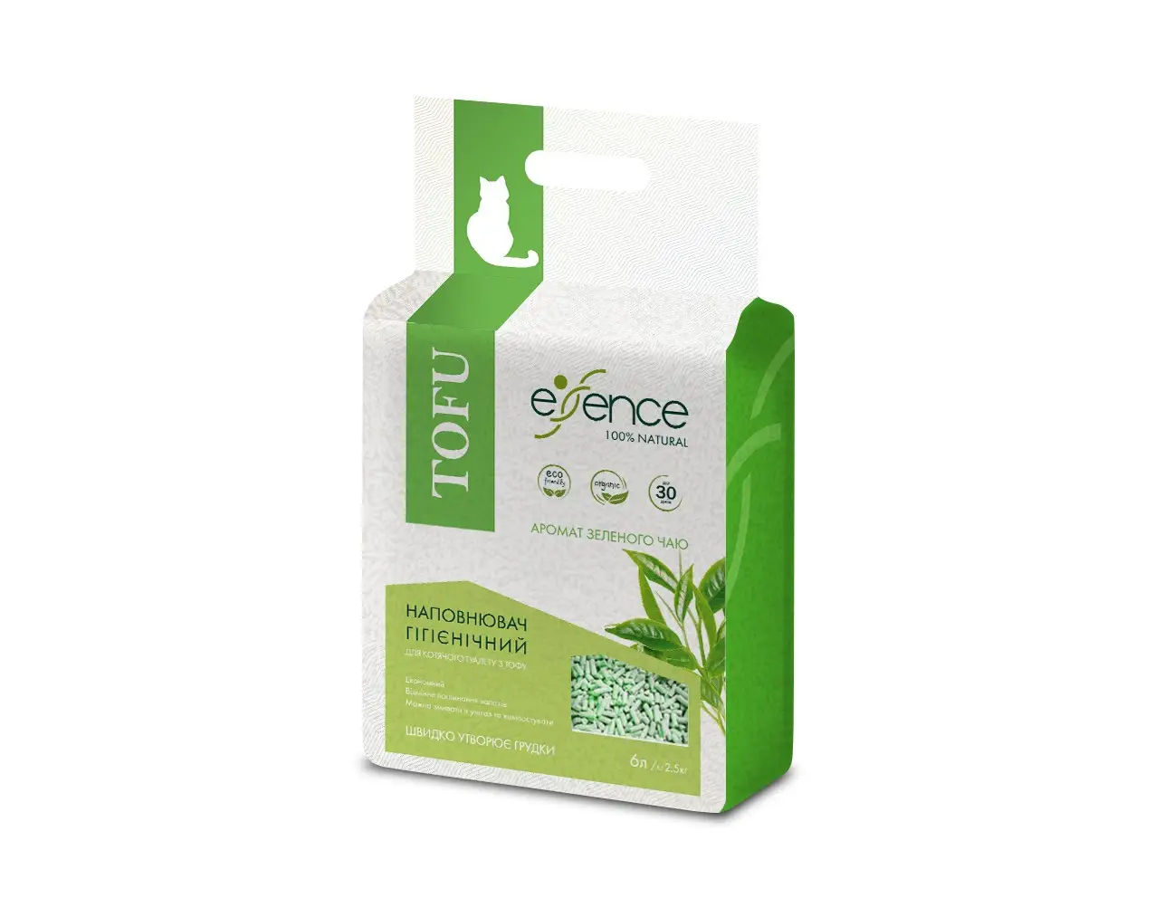 Essence Tofu наповнювач для котячого туалету 6 л (зелений чай)2
