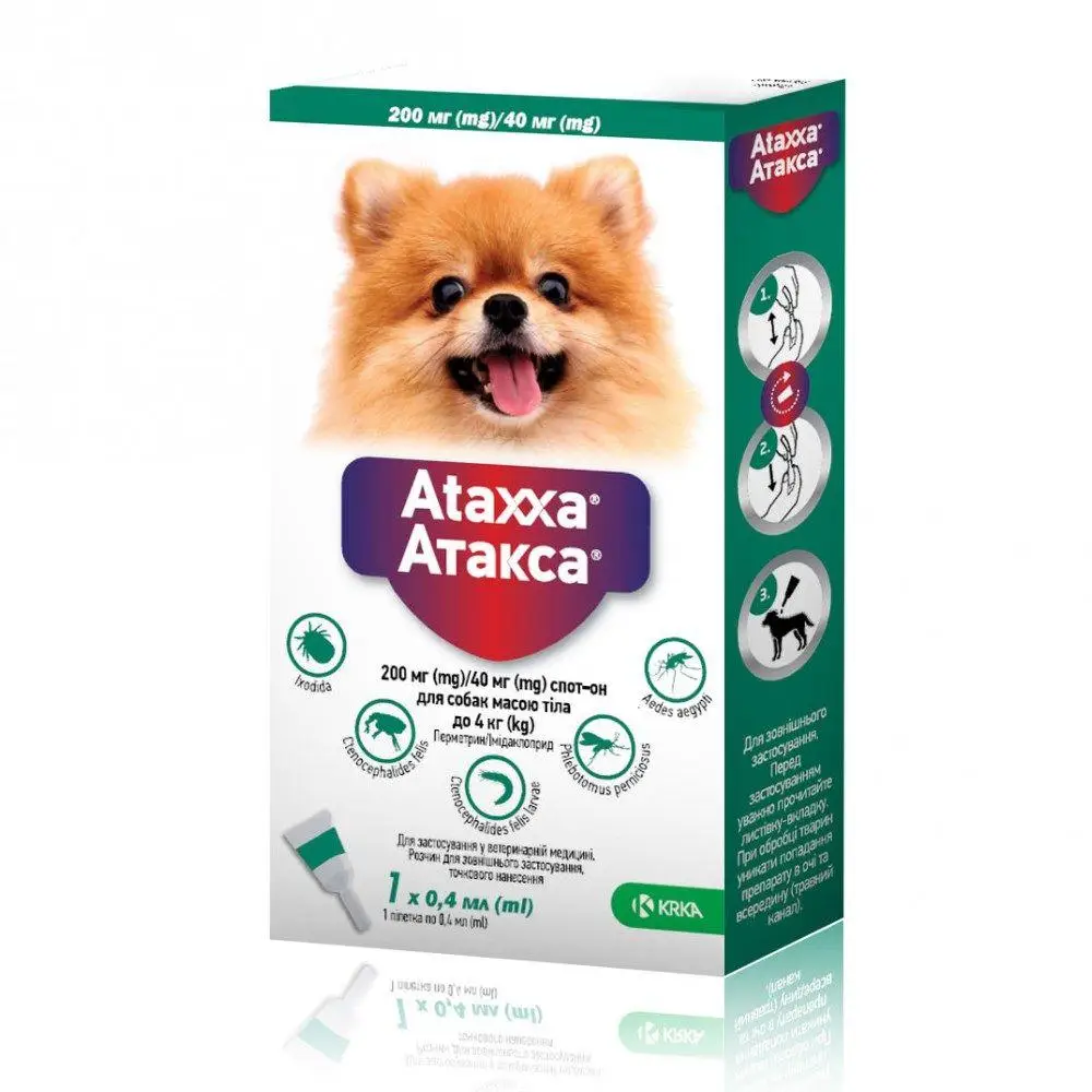KRKA Ataxxa (Атакса) Spot On краплі від бліх та кліщів для собак до 4 кг1