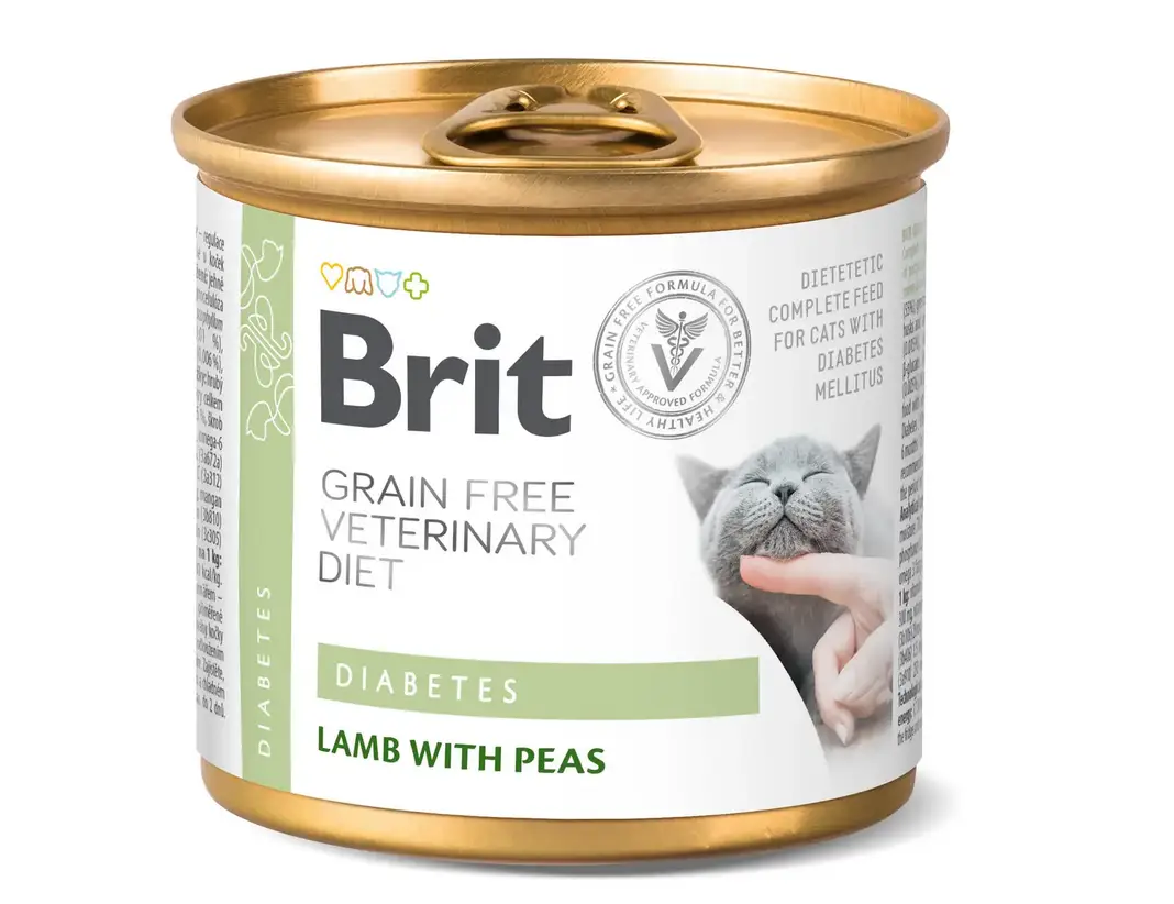 Brit VetDiets Diabetes консерва для котів при цукровому діабеті 200 г (ягня та горох)1