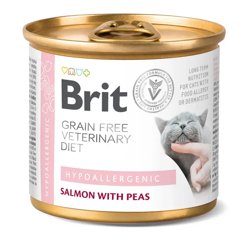 Brit VetDiets Hypoallergenic консерва для котів з харчовою алергією 200 г (лосось та горох)1