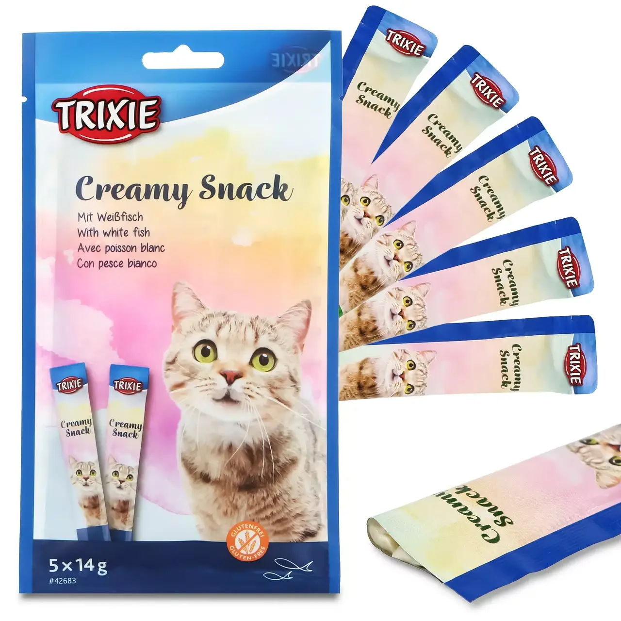 Trixie TX-42683 Creamy Snack рідкі ласощі для котів 5 × 14 г ( риба )1