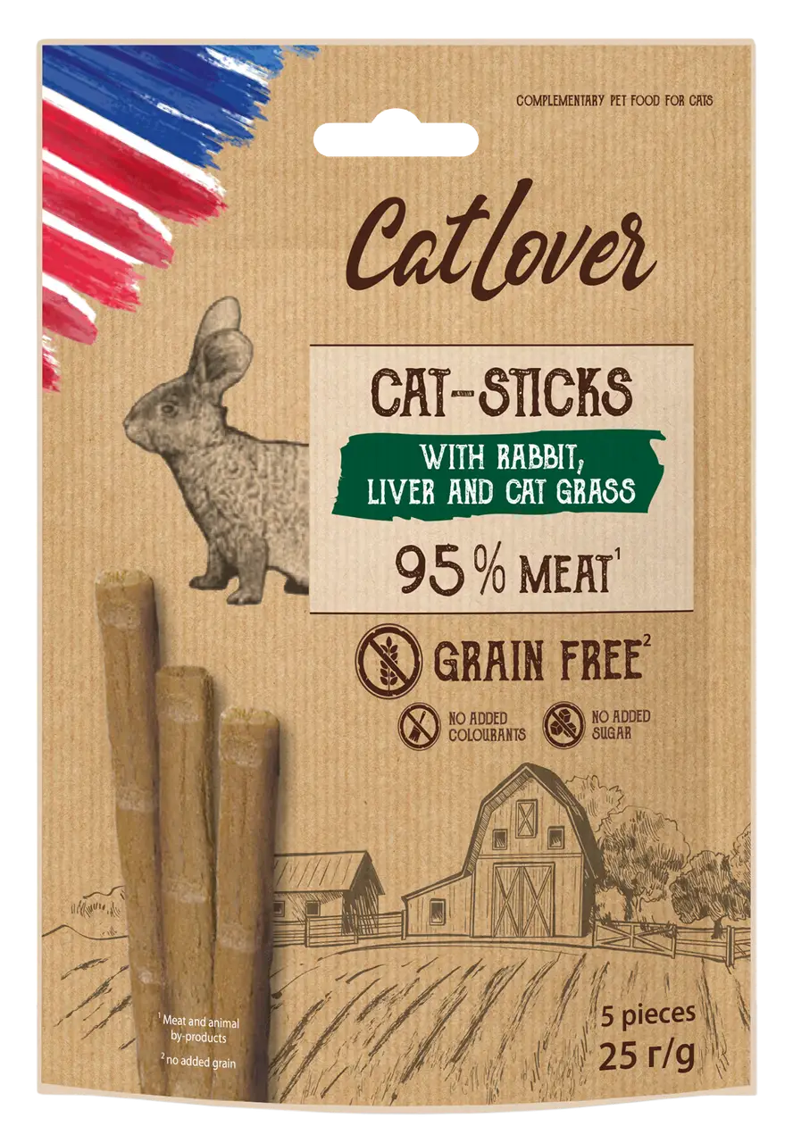 Cat Lover м'ясні палички для котів з кроликом, печінкою та котячою травою (5 шт)1