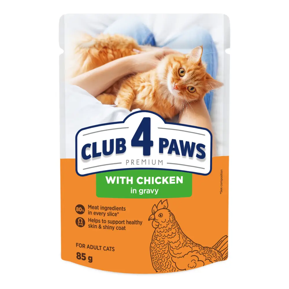 Клуб 4 Лапи 85г * 24шт паучі для котів (курка в соусі)1