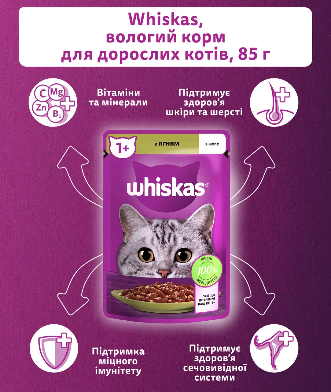 Whiskas паучи для кішок 85г*28шт (ягня в желе)2