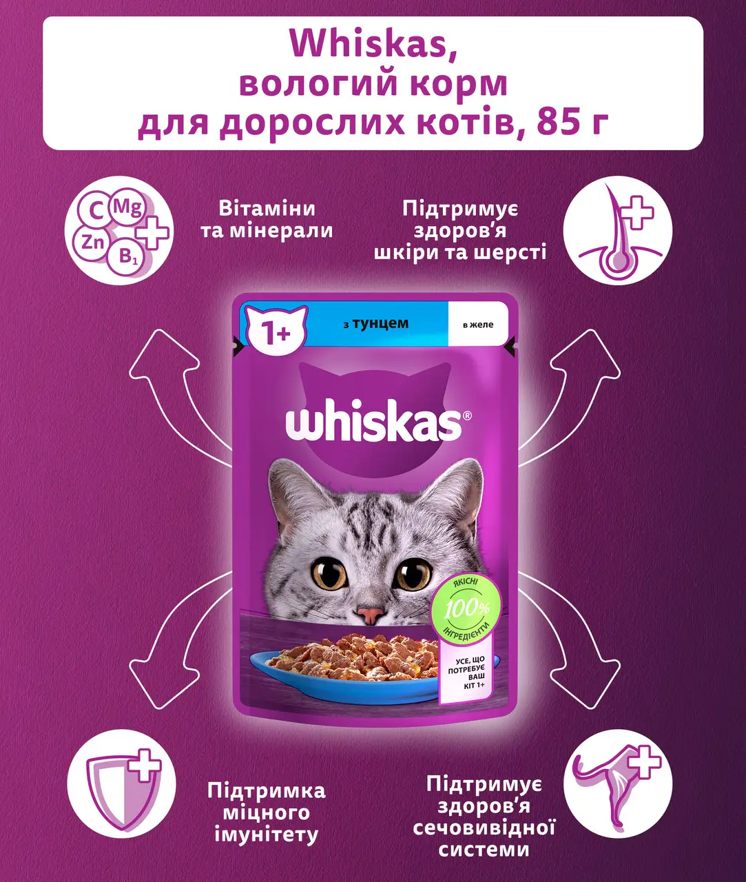 Whiskas паучи для кішок 85г*28шт (тунець в желе)3