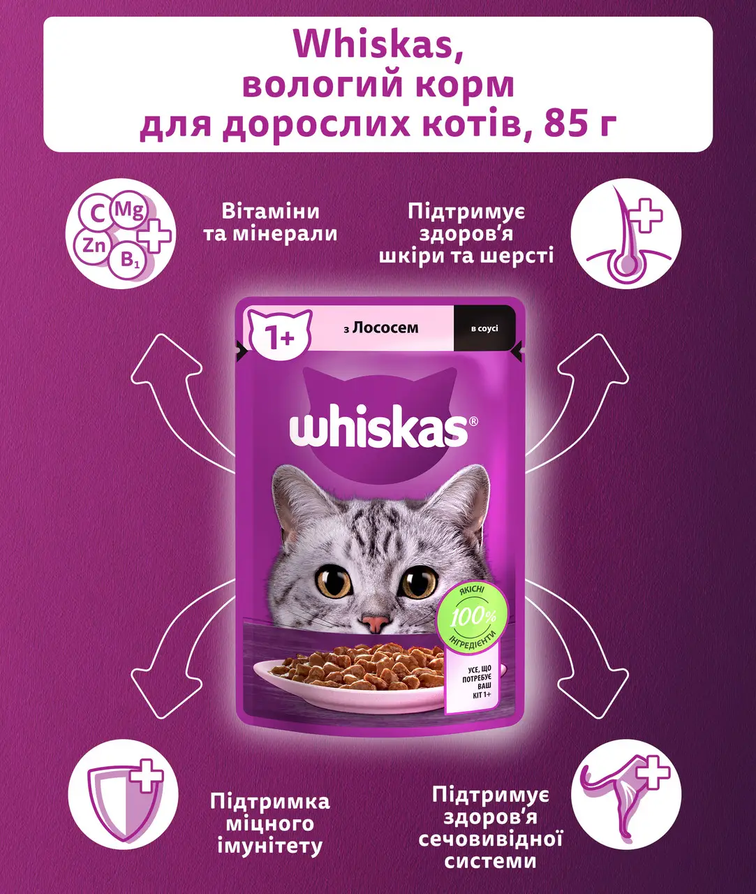 Whiskas паучи для кішок 85г*28шт (лосось в соусі)3