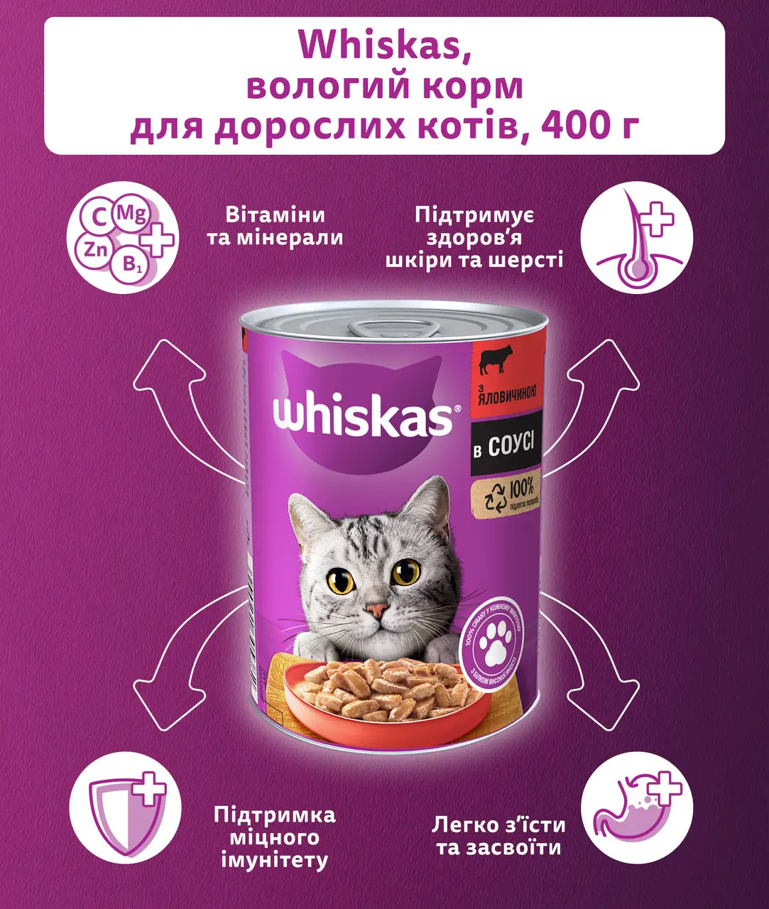 Whiskas консерва для котів 400 г (яловичина в соусі)2