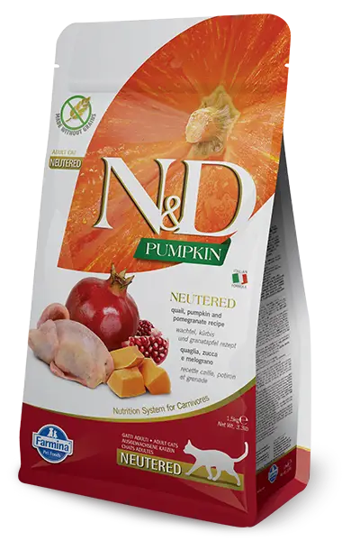 Farmina N&D Grain Free Pumpkin Neutered беззерновий корм для стерилізованих кішок 1,5 кг (перепіла/скальний гарбуз)1
