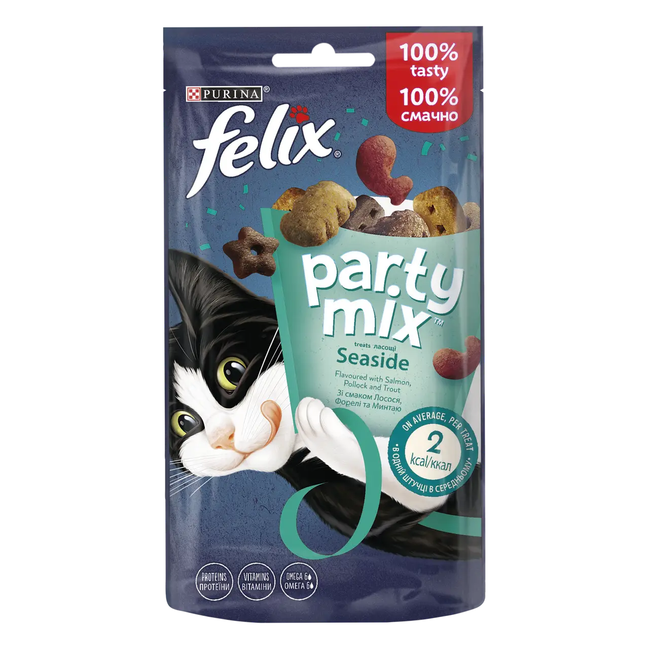 Felix Party Ocean Mix - океанічний мікс ласощів для кішок 60 г (лосось, форель і минтай)1