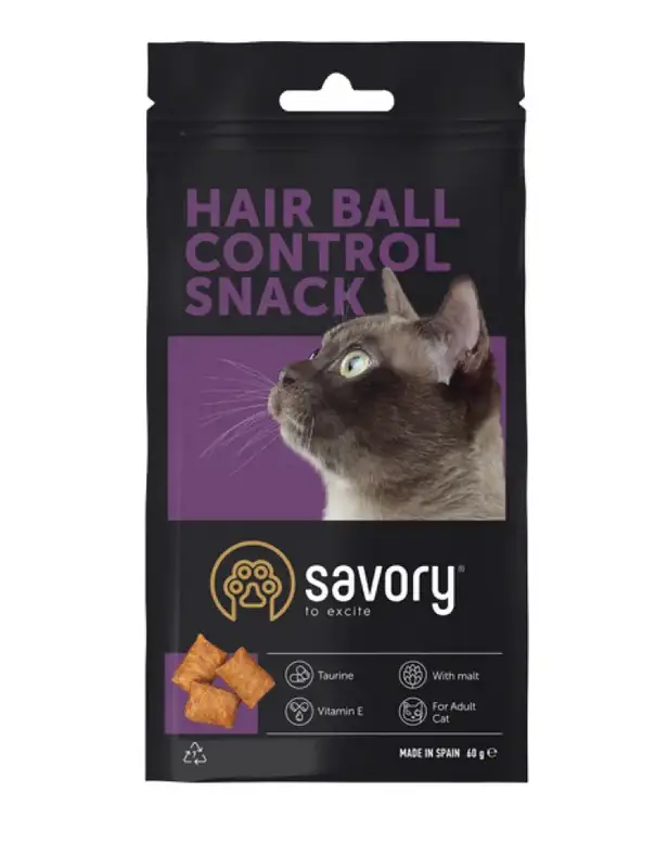 Savory Snack Hair-ball Control ласощі для котів 60г (подушечки для контролю утворення шерстяних грудочок)1